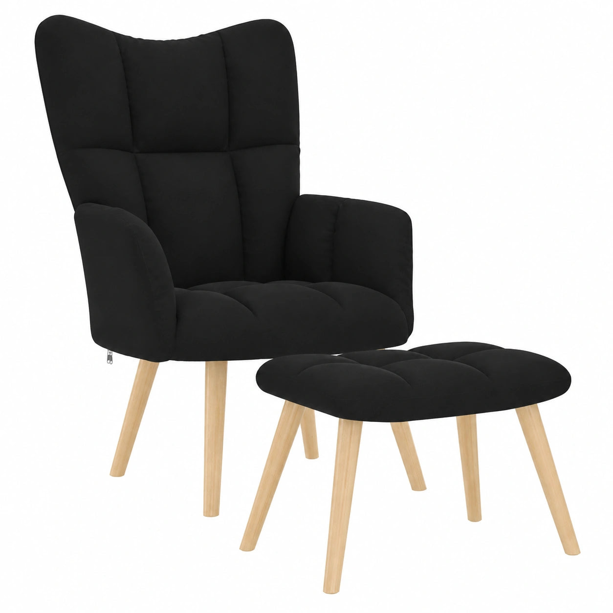 Bequemer Relaxsessel mit Hocker aus schwarzem Stoff für Ihr Wohnzimmer