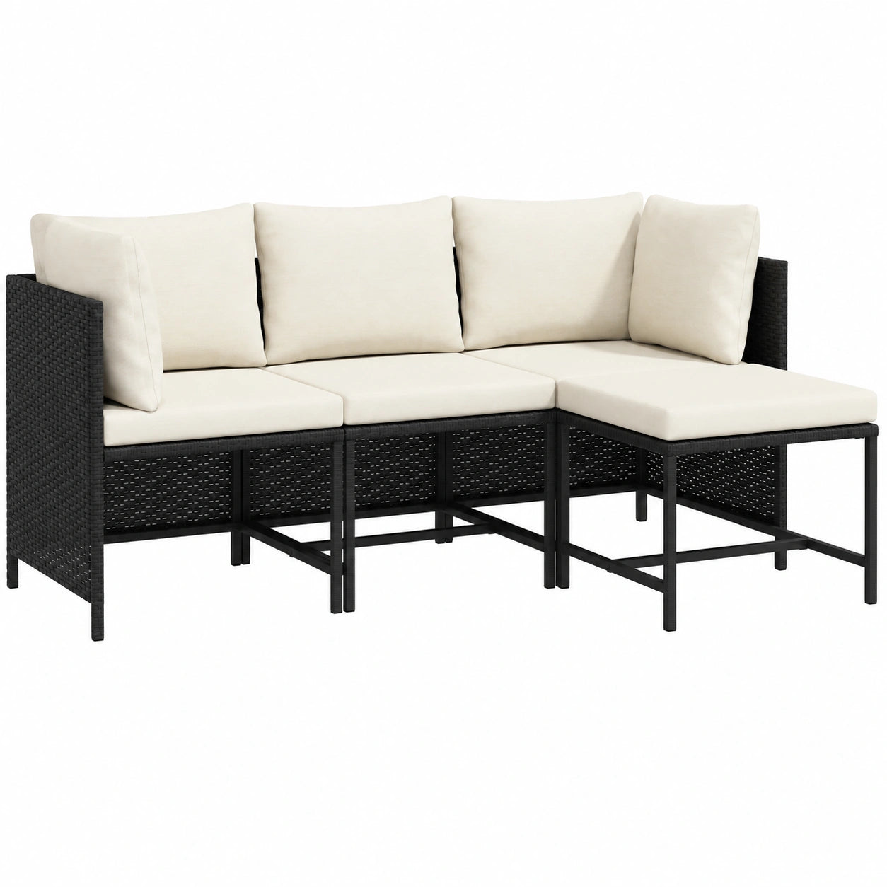 Modulares Gartensofa-Set aus Polyrattan, 4-teilig, schwarz