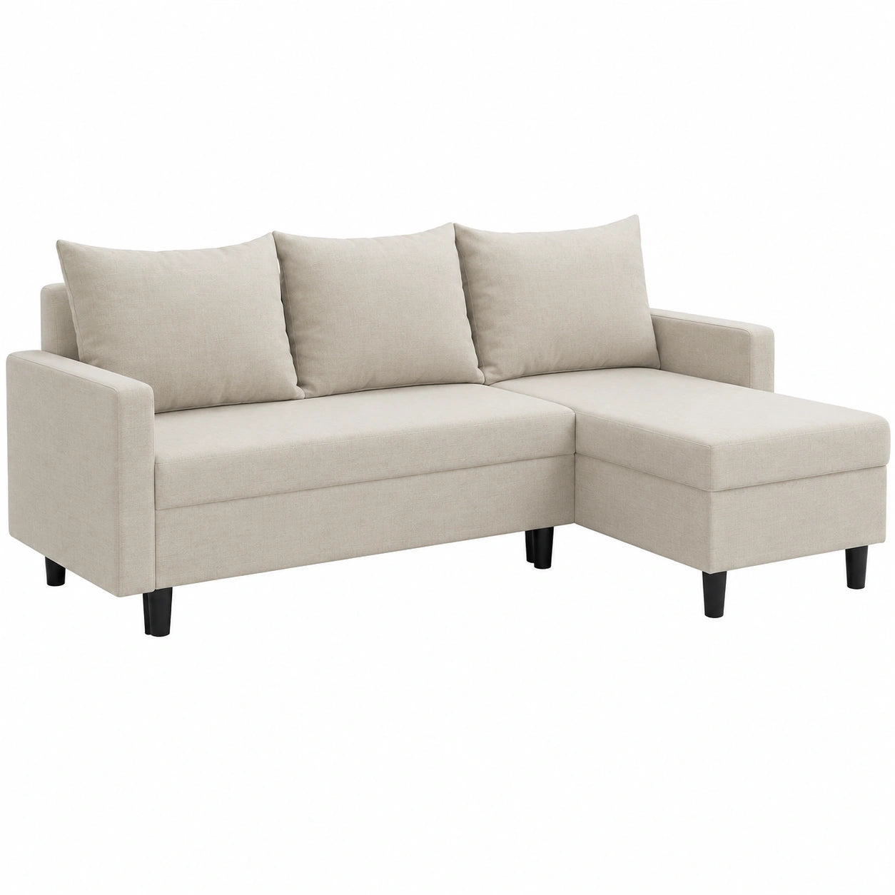 Beiges Ecksofa Oslo mit Schlaffunktion und Stauraum, kompakte 215 cm L-Form, flexibel montierbar, ideal für modernes Wohnzimmer