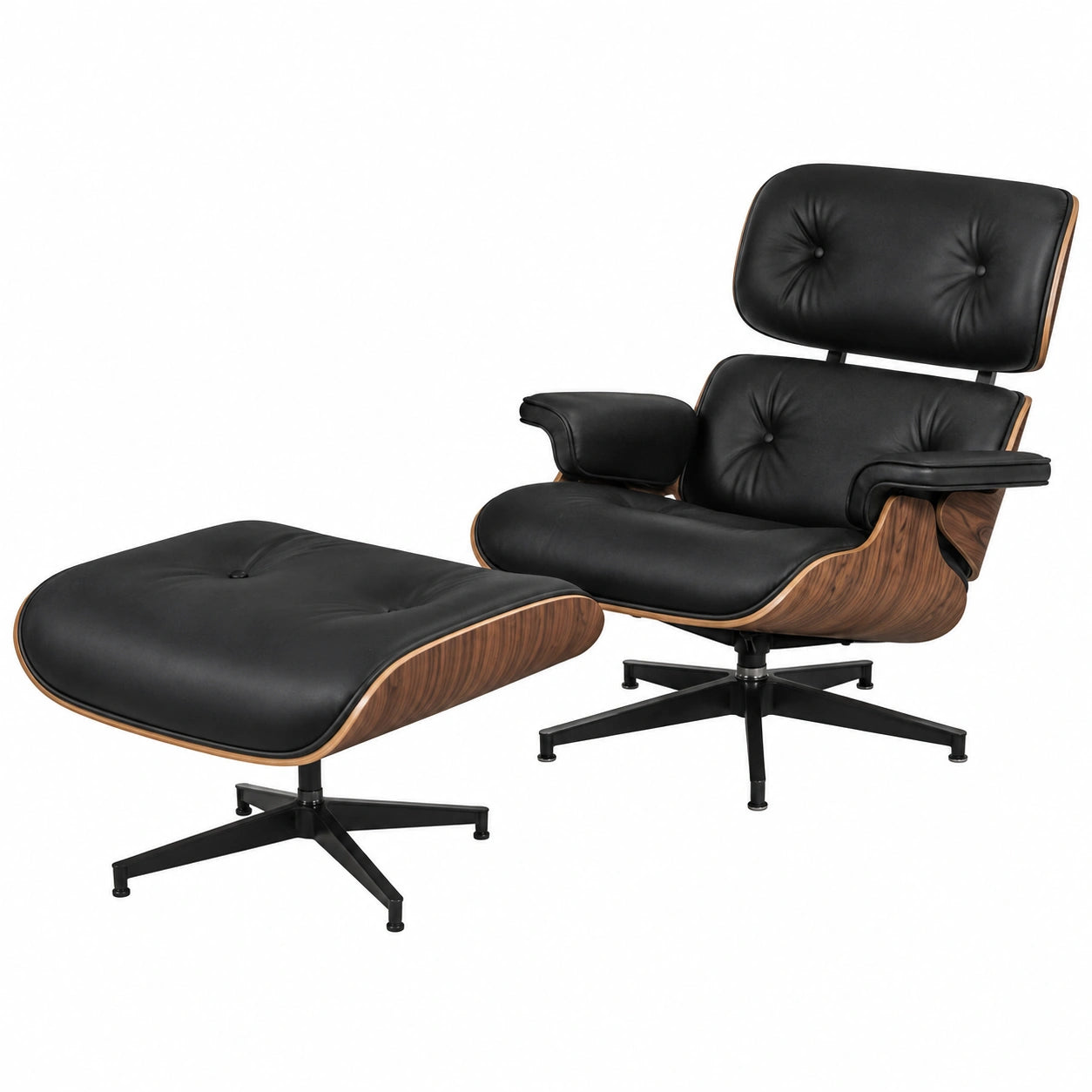 Moderner Echtleder-Relaxsessel mit Hocker, Drehbare Chaiselongue, 105° Neigungswinkel, Einzigartiges Design mit Polsterkissen