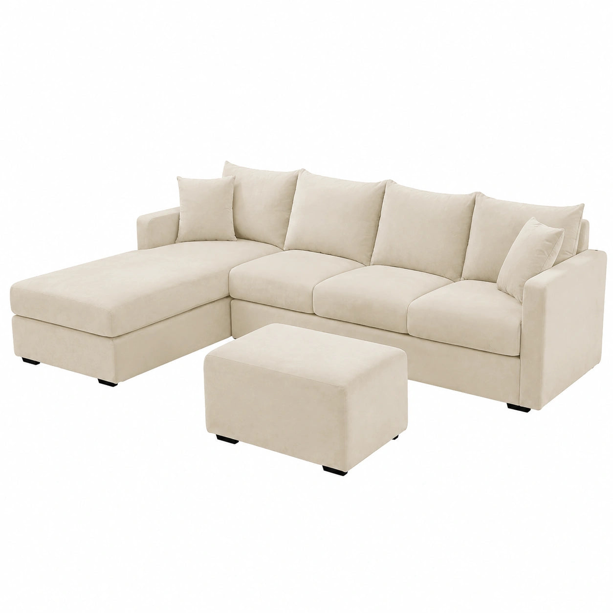 SYLC Stretch-Sofabezug L-Form für Samtsofa, Ecksofa Überzug mit Kissenbezug, Waschbarer Universal-Sofaüberwurf Beige 230-300cm