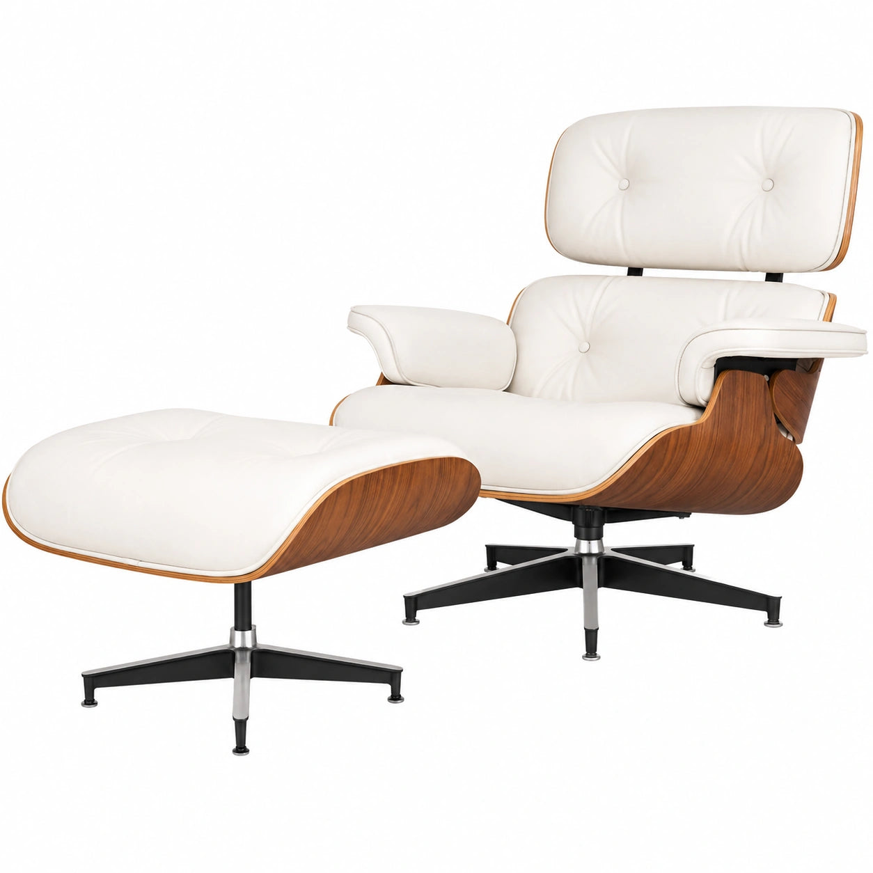 Moderner Relaxsessel aus echtem Leder mit Hocker, 105° Neigungswinkel, drehbar, gepolsterte Chaiselongue für optimalen Komfort