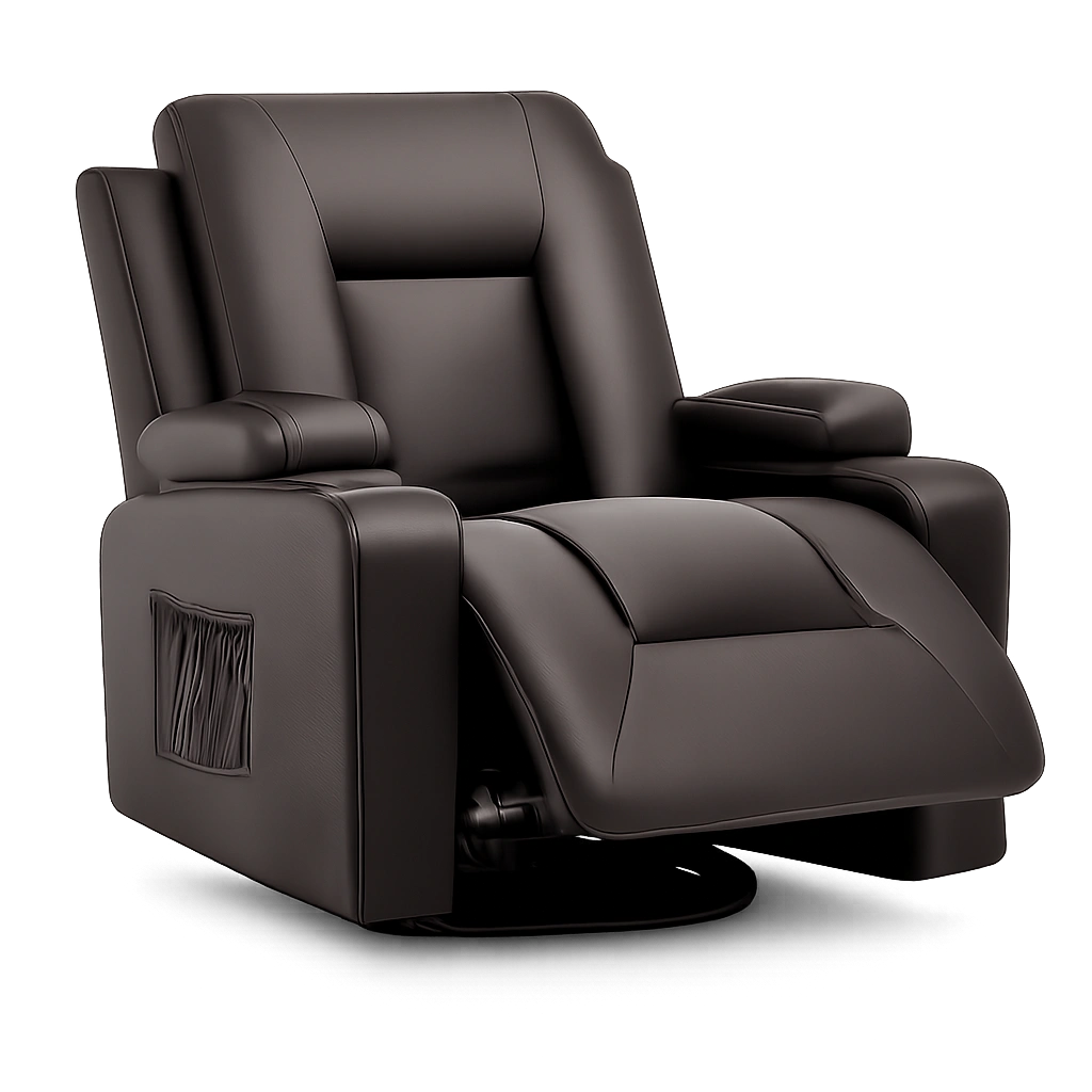 Ergonomischer COMHOMA Relaxsessel aus PU-Leder mit 360° Drehung, Getränkehalter und Seitentaschen, Braun
