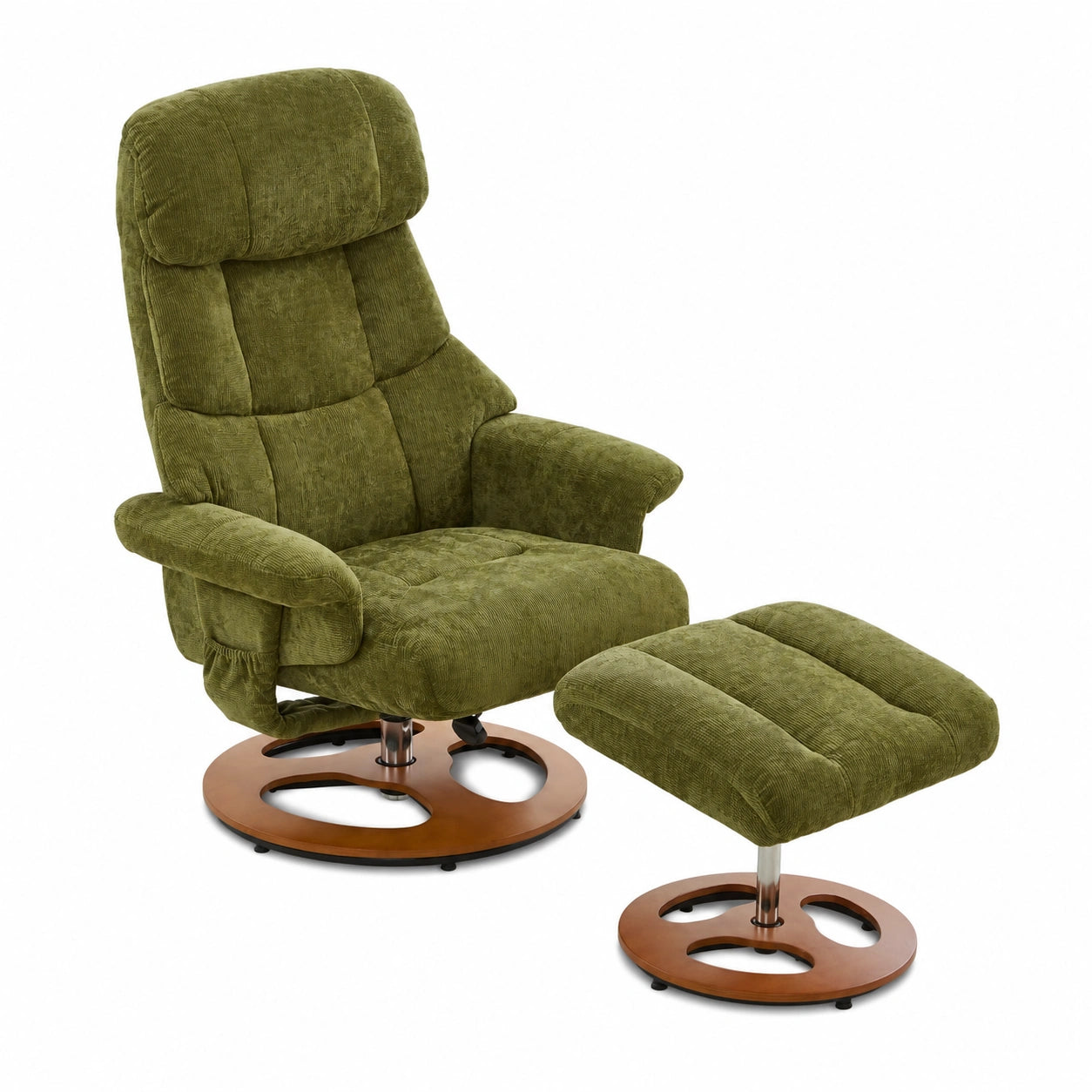 Ergonomischer Massagesessel mit Wärme, 360° Drehfunktion und Liegestuhl, Atmungsaktiver Chenille-Bezug, inklusive Hocker und Fernbedienung, Ideal für Wohn- und Schlafzimmer, Grün