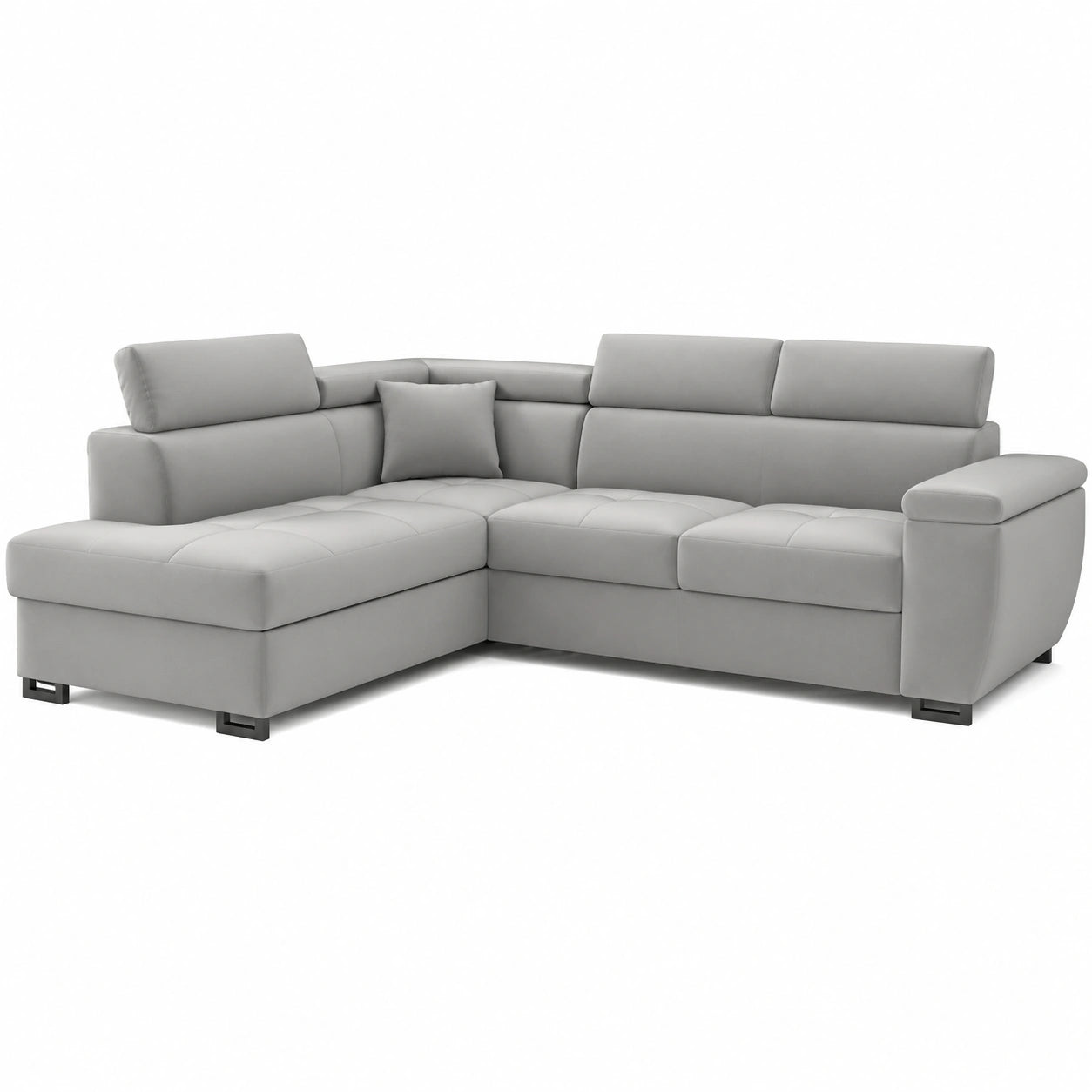Ecksofa Nicole mit Schlaffunktion und Stauraum, 270x202x96 cm, verstellbare Kopfstützen, Federkern, links, Hellgrau