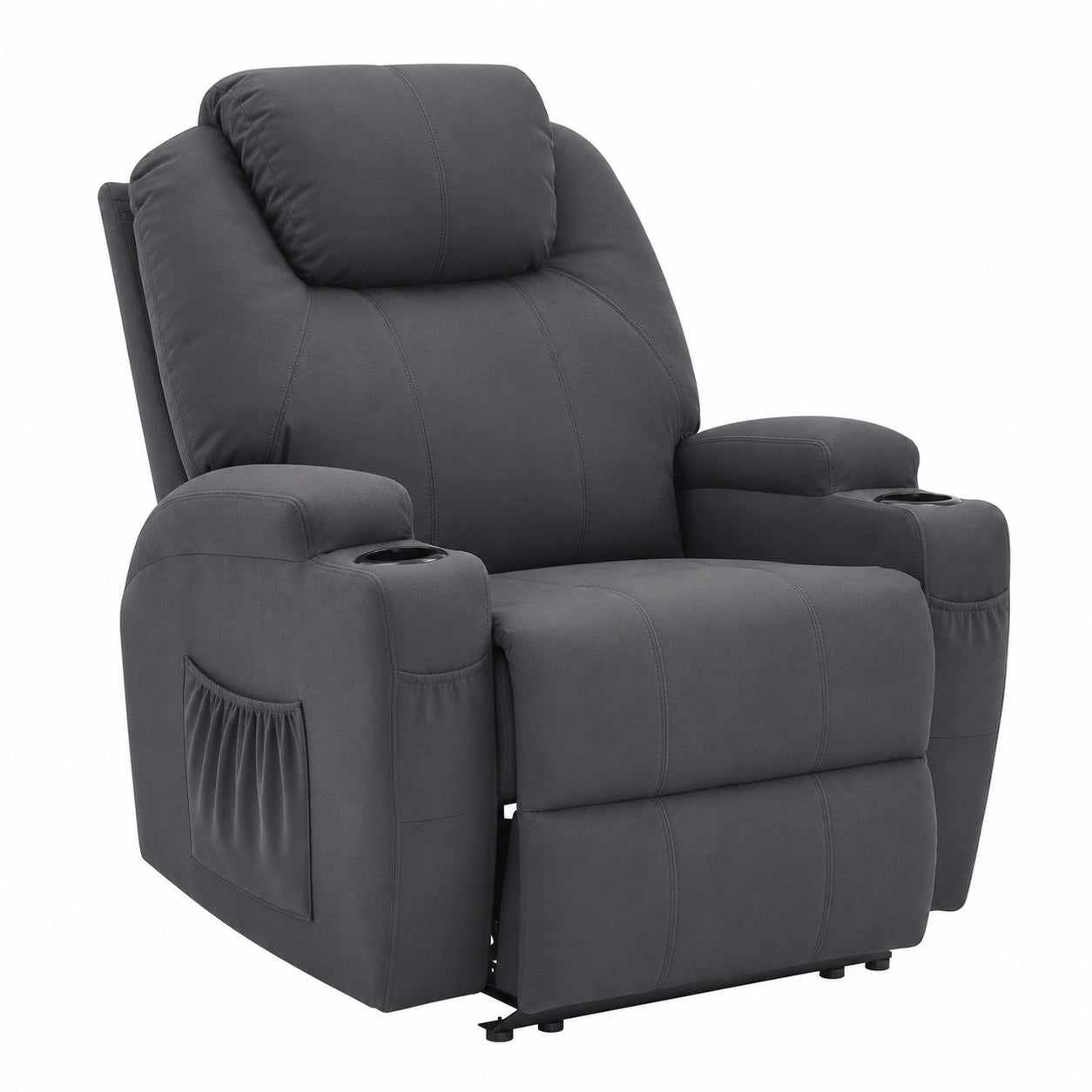 MCombo Elektrischer Massagesessel mit Liege- und Heizfunktion, Vibration, Dunkelgrau Mikrofaser