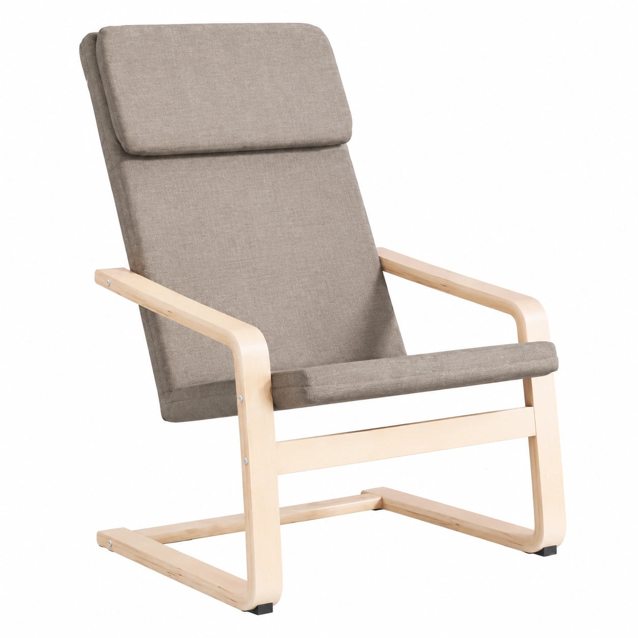 Ergonomischer Relaxsessel aus Taupe-Stoff mit robustem Birkenholzrahmen