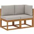 Garten-Ecksofa Set, Akazienholz, Wetterfest, Hellgrau
