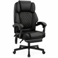Ergonomischer Bürostuhl mit Massagefunktion und Heizung, Drehstuhl mit Fußstütze, ideal für Arbeitszimmer, Chefsessel aus schwarzem PU-Leder