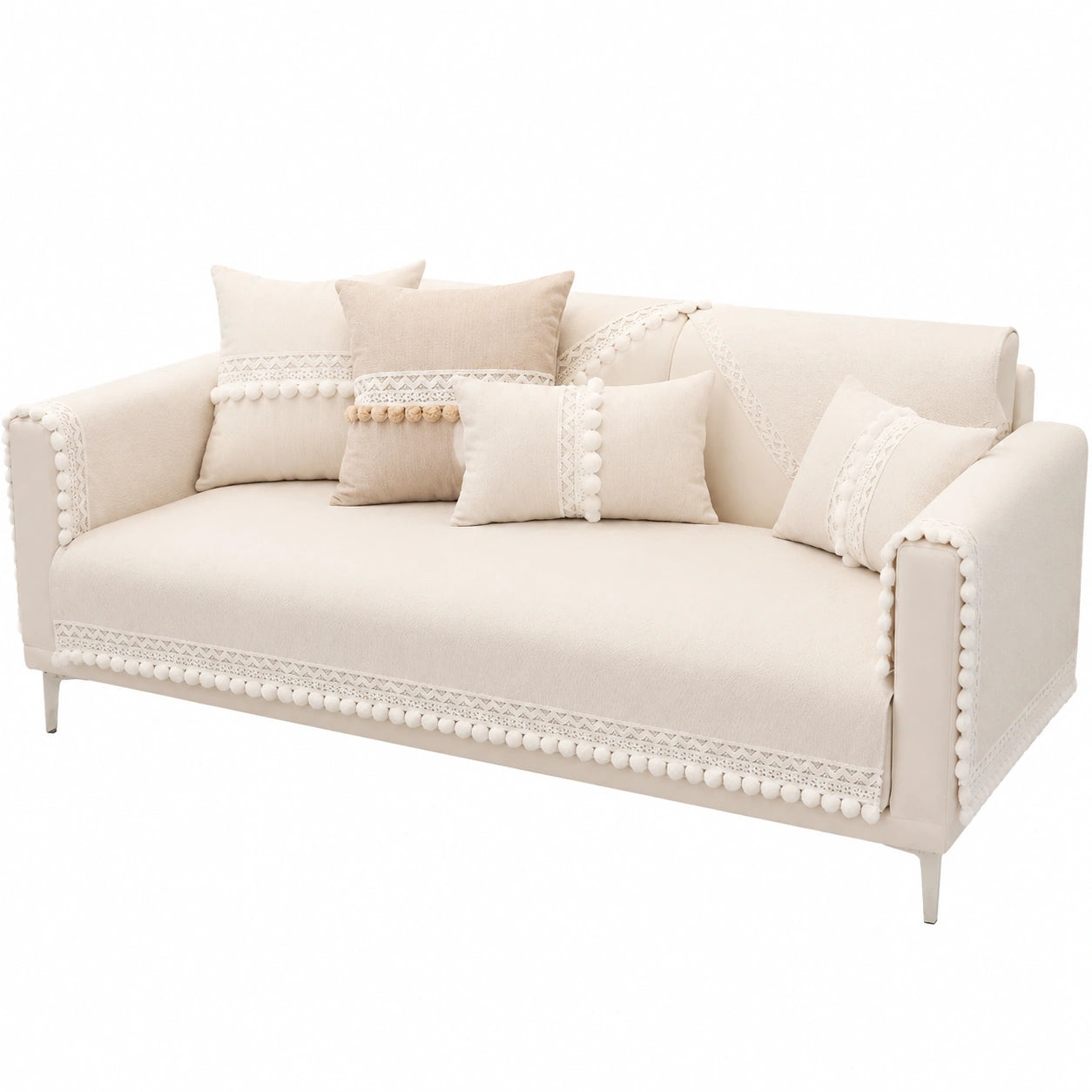 Moderner Sofabezug mit Spitze, rutschfest, für 1-4 Sitzer, L-Form, beige, 70x180 cm