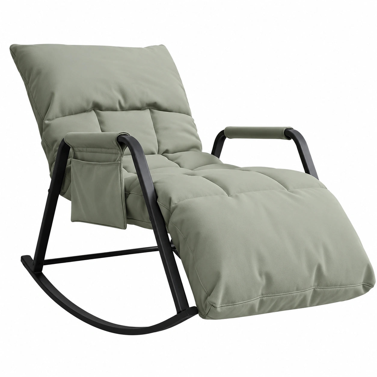 Ergonomischer Schaukelsessel mit PU-Leder und Verstellbarer Rückenlehne, Metallrahmen für Wohnzimmer und Schlafzimmer, Grau
