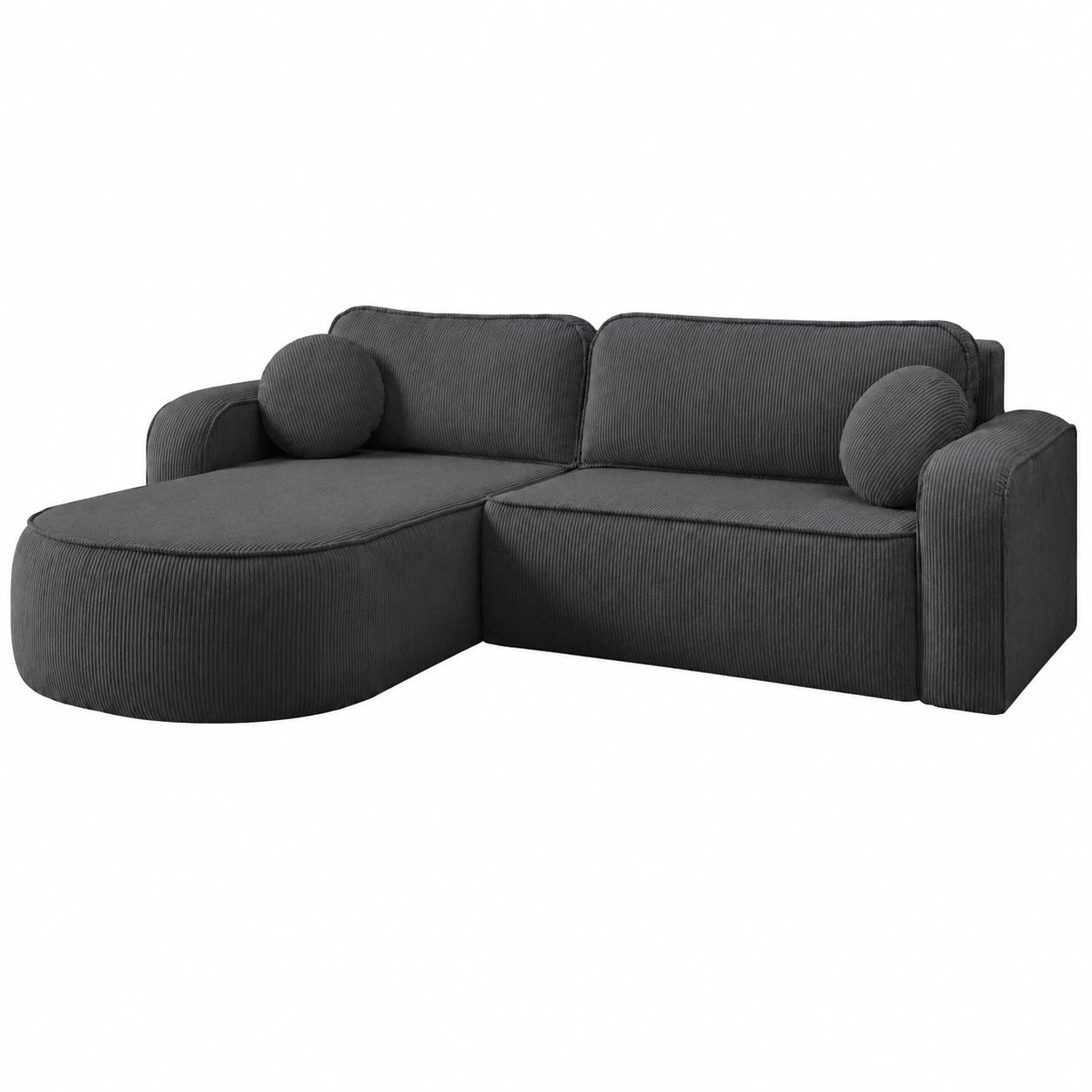 Modulares Ecksofa Venus mit Schlaffunktion und Stauraum in Dunkelgrau, 230x123 cm