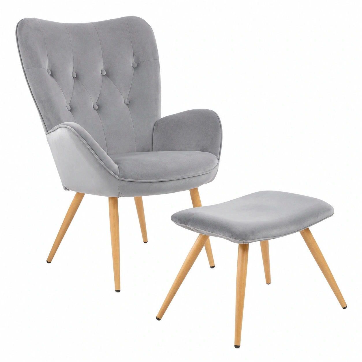 ALBATROS Ohrensessel YORK mit Hocker – Komfortabler Samtsessel in Grau – Vintage Relaxsessel fürs Wohnzimmer – SGS-zertifizierter Ruhesessel