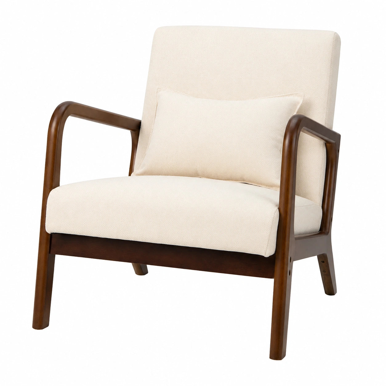 Gemütlicher Relaxsessel mit Massivholzrahmen, ergonomischer Polstersessel, belastbar bis 200 kg, für Wohn- und Schlafzimmer, Beige