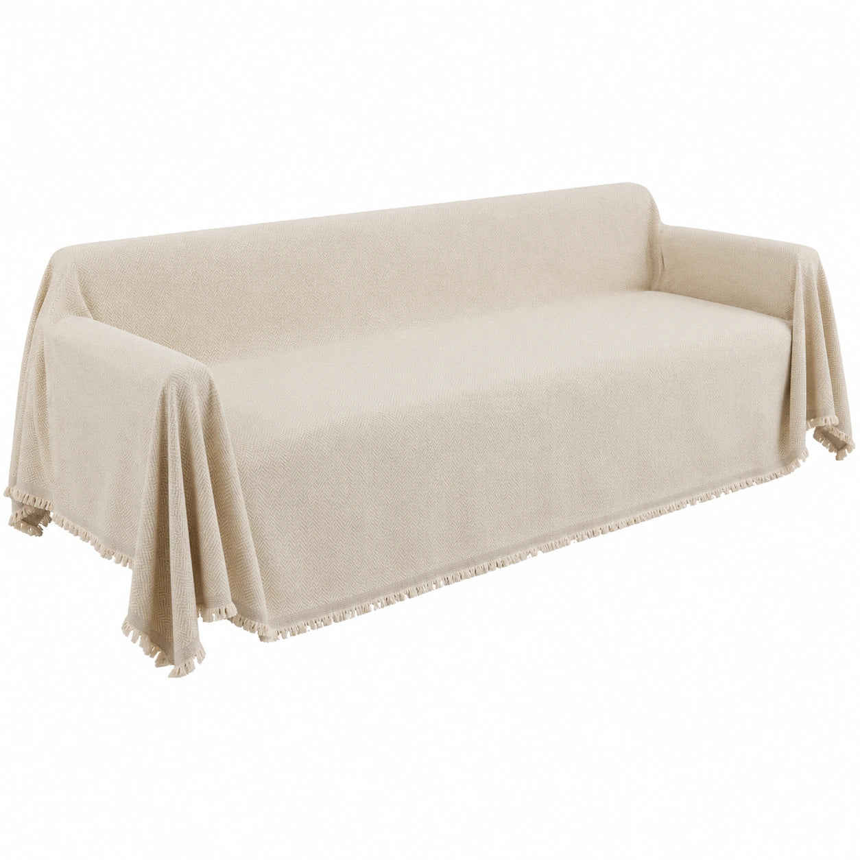 Universal Sofabezug für Ecksofas, rutschfeste Couchabdeckung in Creme, passend für 1 bis 4 Sitzer, Größe 180x300cm