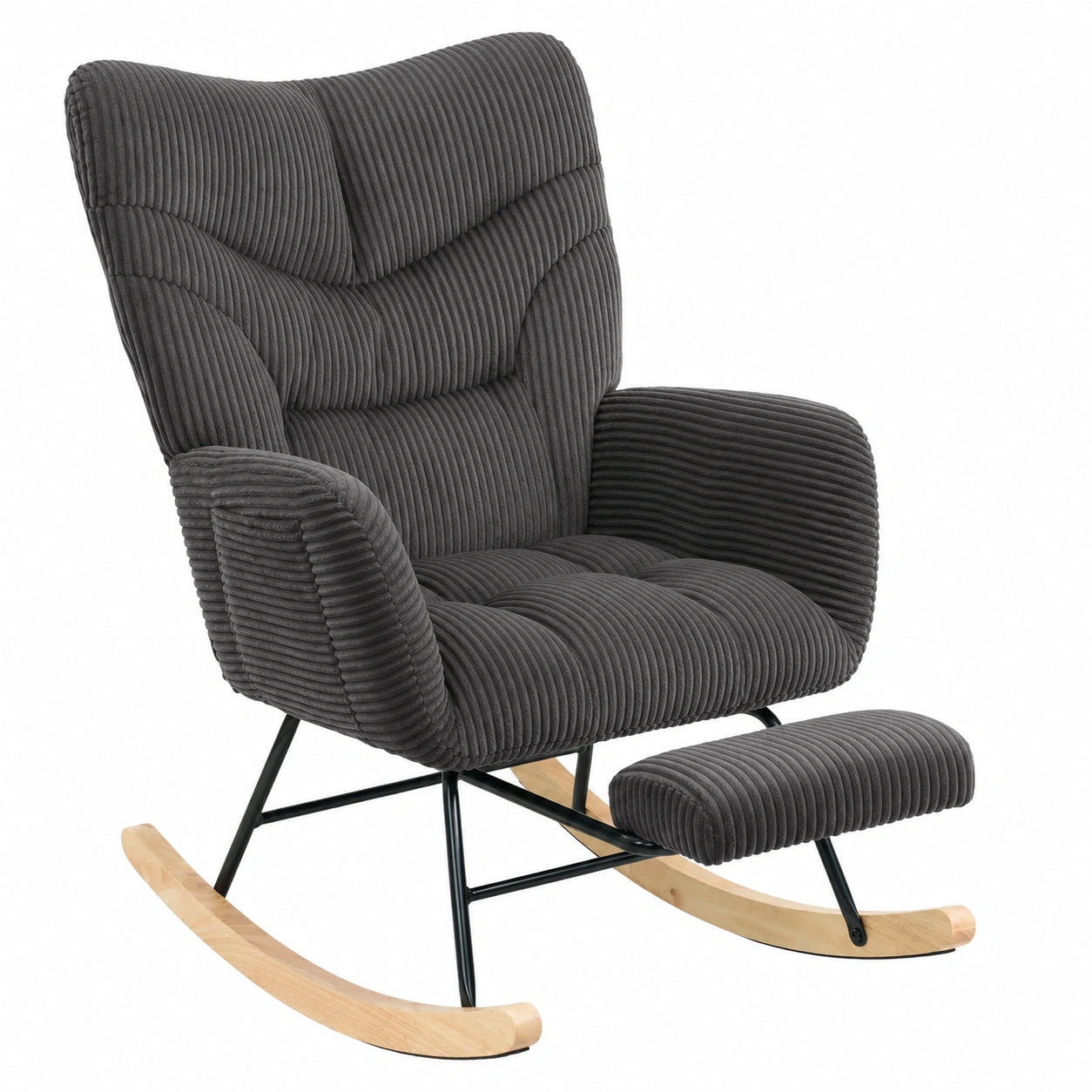 Ergonomischer SANODESK Schaukelstuhl mit Fußstütze, vielseitiger Relaxsessel bis 120 kg, sanftes Schaukeln und Komfort in Grau