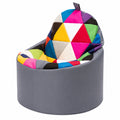 Ecopuf Yoko Patchwork Sitzpouf für Kinderzimmer - Robuster Outdoor-Stoff - Entspannungssessel XL 70x75 cm, Grau