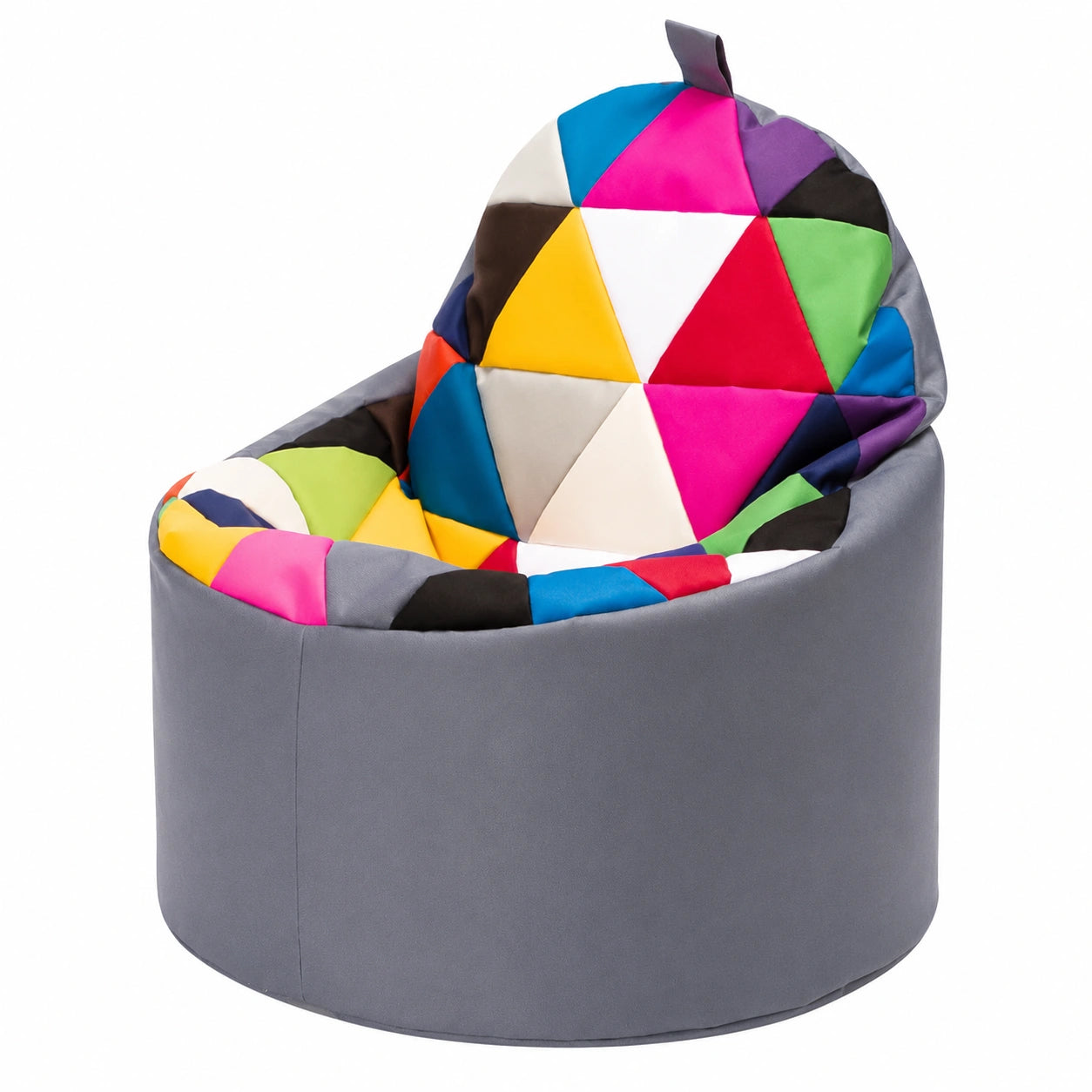 Ecopuf Yoko Patchwork Sitzpouf für Kinderzimmer - Robuster Outdoor-Stoff - Entspannungssessel XL 70x75 cm, Grau