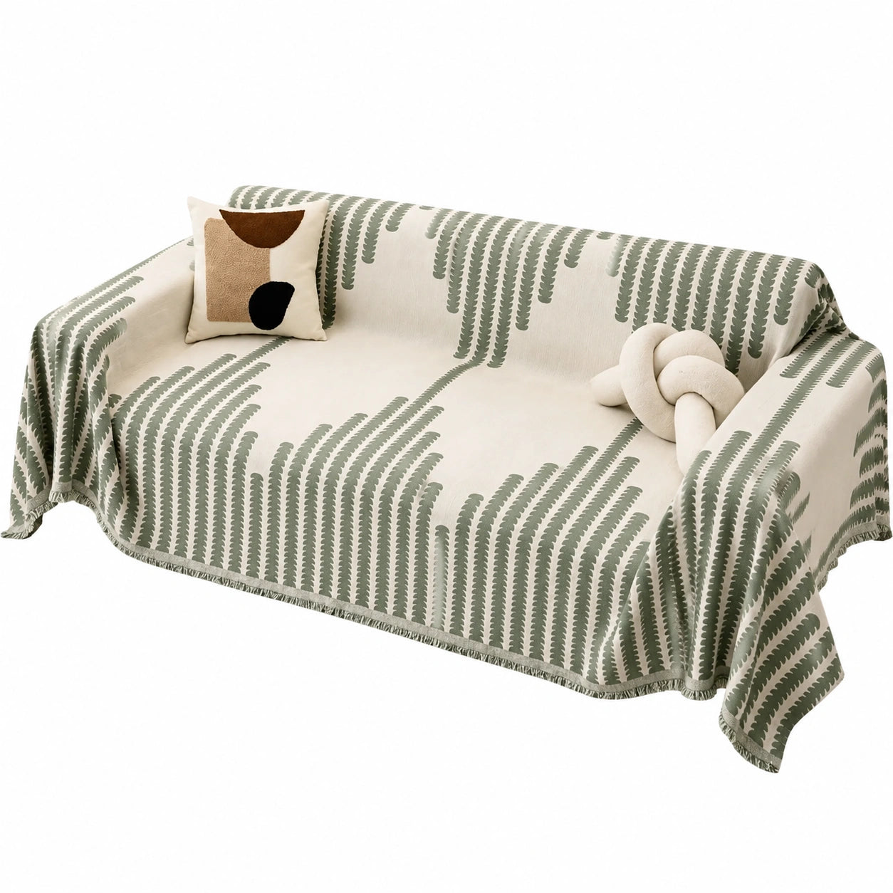 Boho-Chenille-Sofabezug, waschbar, atmungsaktiv, für Wohnzimmer, haustierfreundlich, mit Quasten