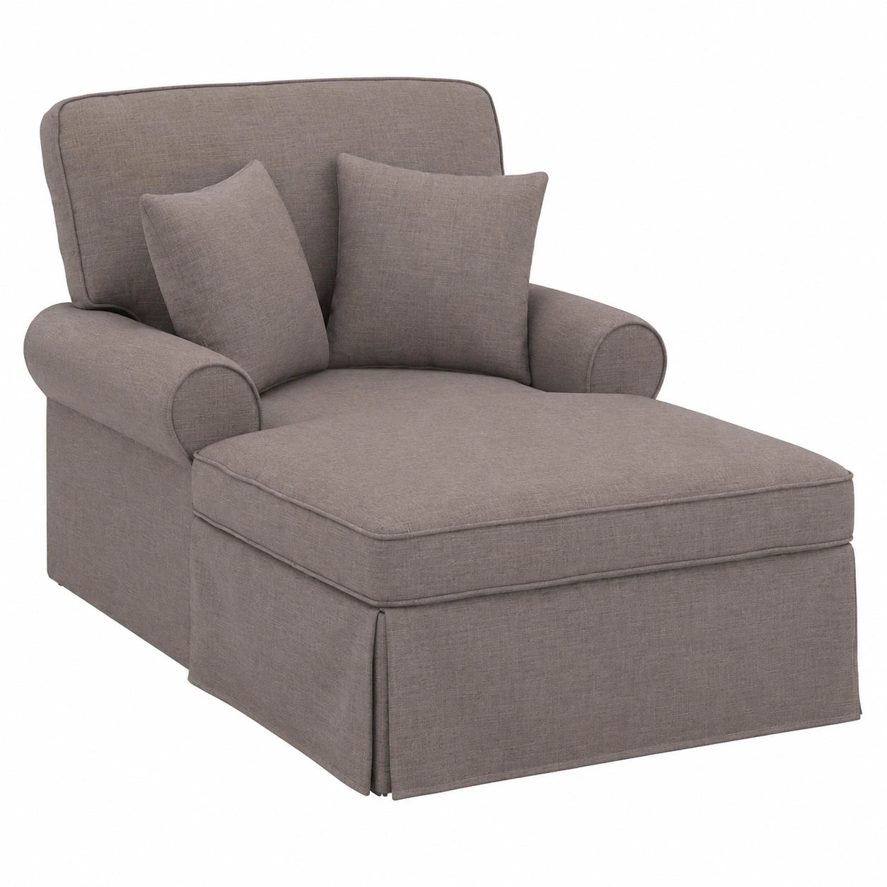 Zeitgemäße Chaiselongue mit Kissen und Überwurf, 3-teiliges Set aus atmungsaktivem Stoff in Taupe