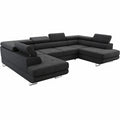Große Eckcouch mit Bettfunktion und Stauraum, U-Form Schlafsofa, Haustierfreundlich, Anthrazitgrau