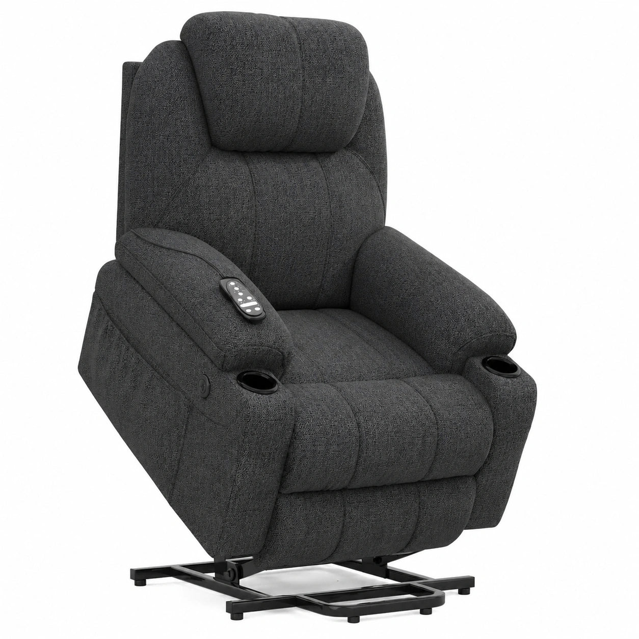 Elektrischer Massagesessel mit Heizung und Verlängerter Fußstütze für Senioren, USB-Typ-C, Doppelte Getränkehalter und Seitentaschen