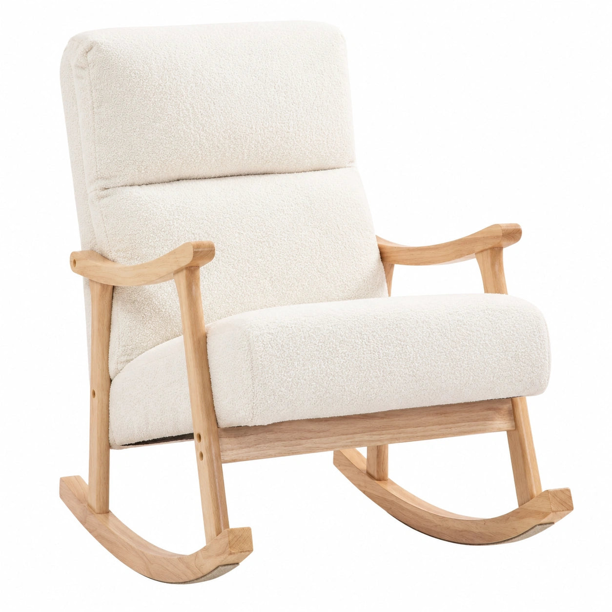 Ergonomischer HOMCOM Schaukelstuhl mit Teddysamt-Bezug, cremeweiß, für Wohnzimmer und Balkon