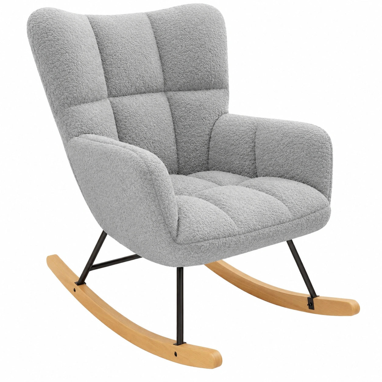 Moderner Schaukelstuhl mit Hoher Rückenlehne, Grau - Ideal für Wohnzimmer, Schlafzimmer & Babyzimmer, bis 136 kg belastbar