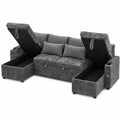 Ecksofa mit Stauraum und integriertem Regal, Ausziehbare Schlafcouch mit verstecktem Fach, Chenille + Cord, Grau, 272x131x84 cm