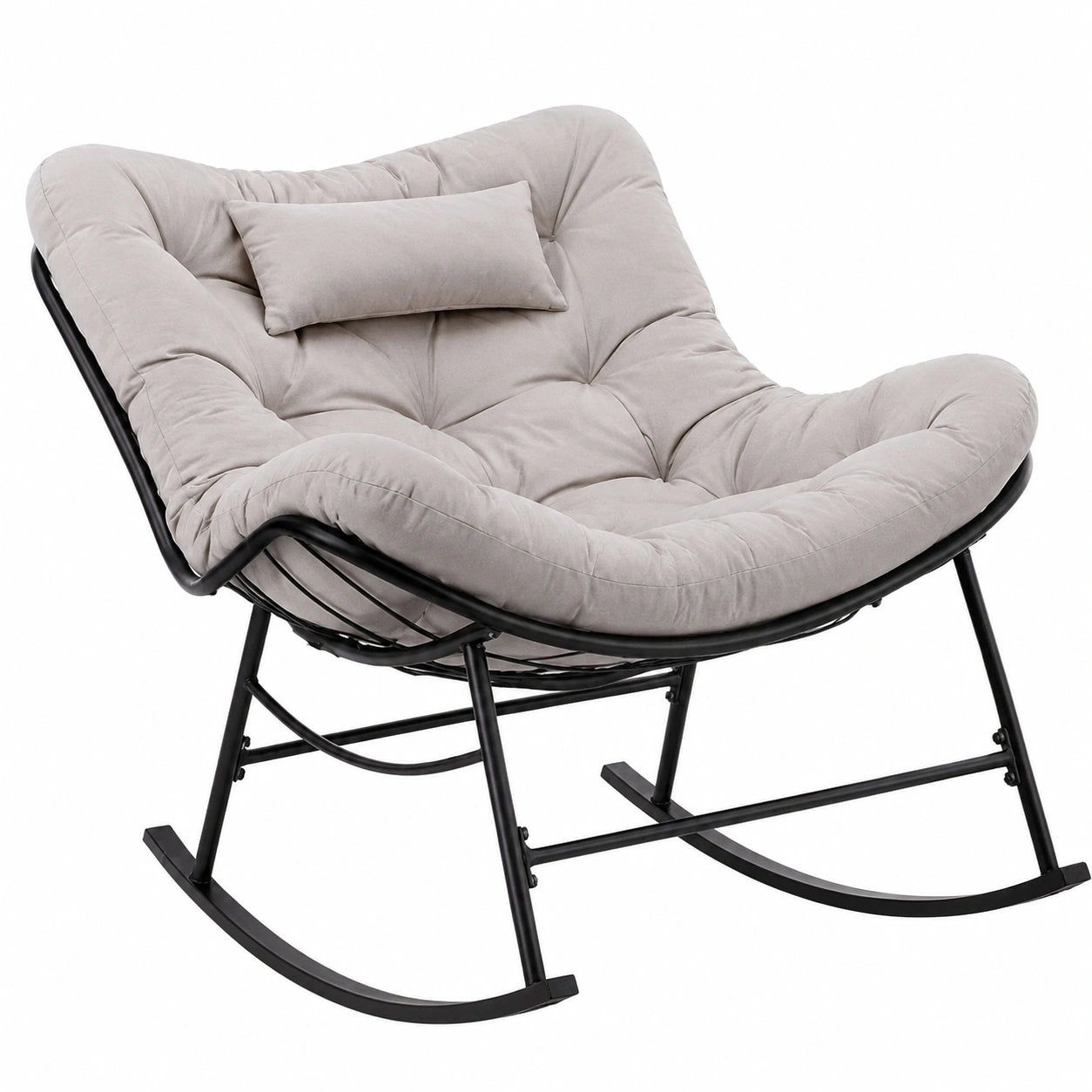 CCLIFE Ergonomischer XXL Schaukelstuhl mit Kopfstütze, Belastbar bis 150 kg, Grau